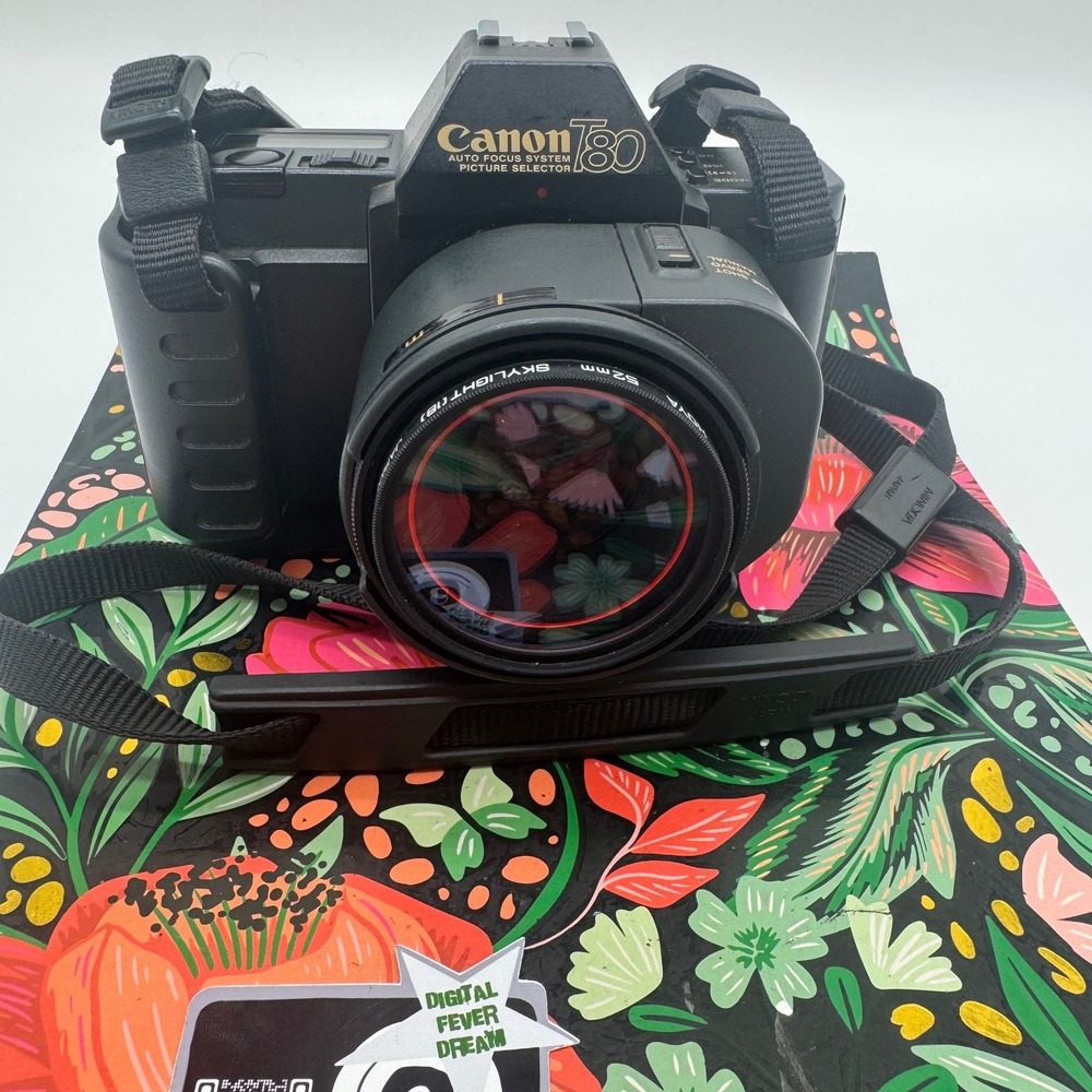 Canon T80 35mm SLR Film Camera with Canon AC 50mm 1:1.8 Lens and Strap